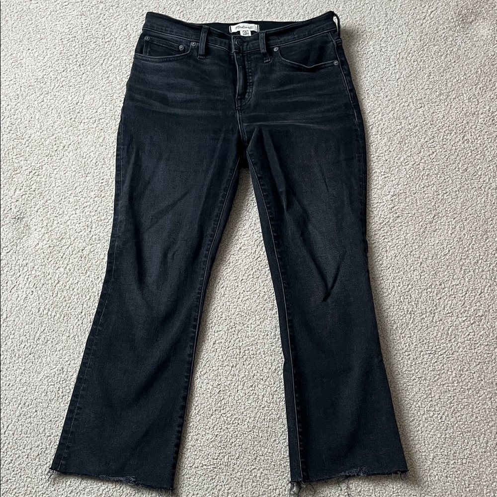 Madewell Mid-Rise Kick Out Crop Jeans Washed Black Raw Hem Edit 29